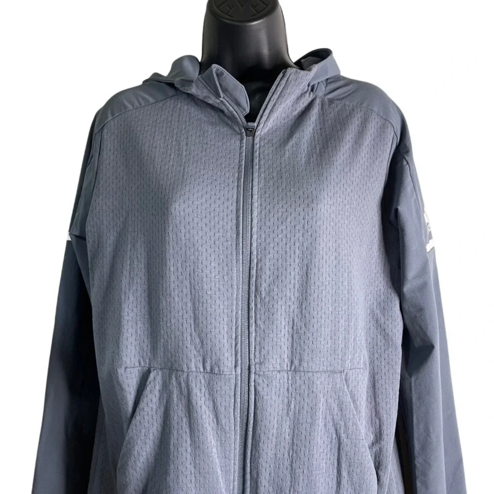 Adidas Womens Sz Medium Gray Mesh Body Full Zip Hooded Squad‎ Jacket Performance